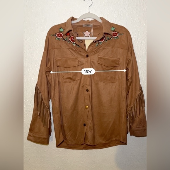 NWT John Moon brown suede, button top with embroidered design and fringe size S - Picture 3 of 9
